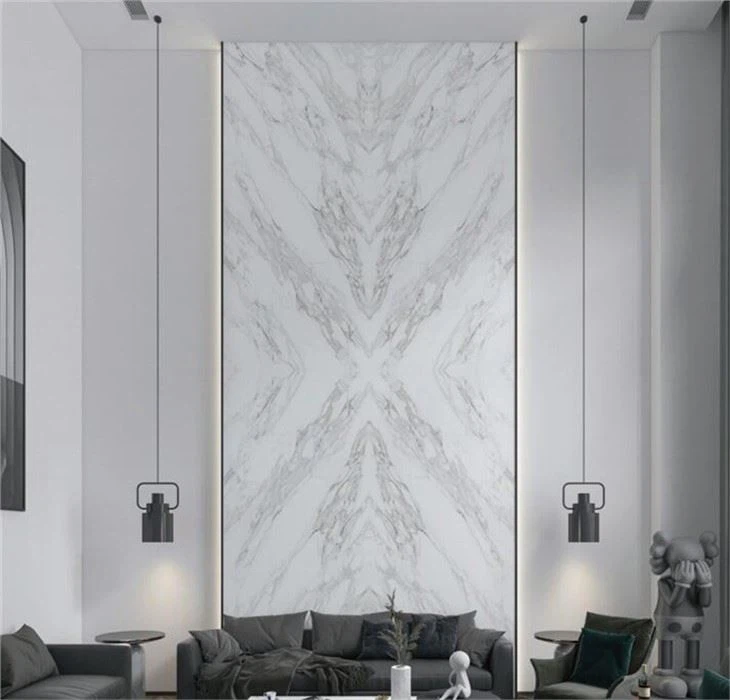 calacatta marble porcelain slab wall install