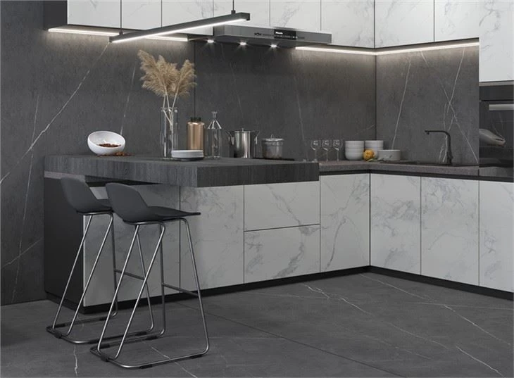 Grey porcelain paving slabs for kitchen countertop