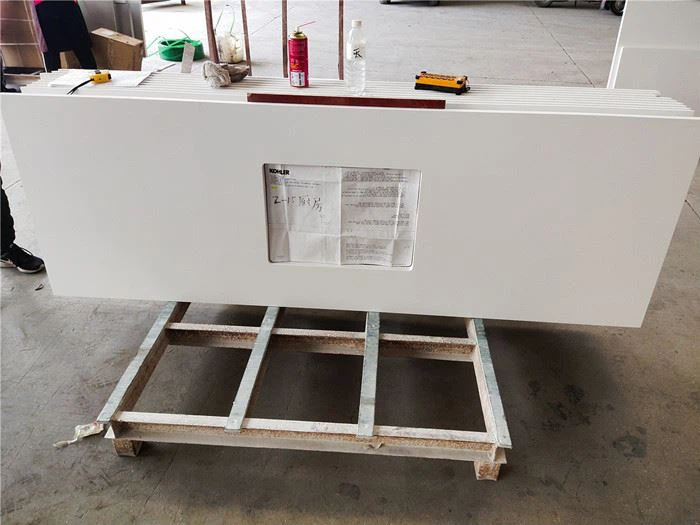ultra white quartz kitchen counter with sink