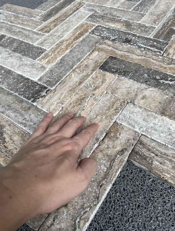 Silver Travertine Herringbone Pattern tile