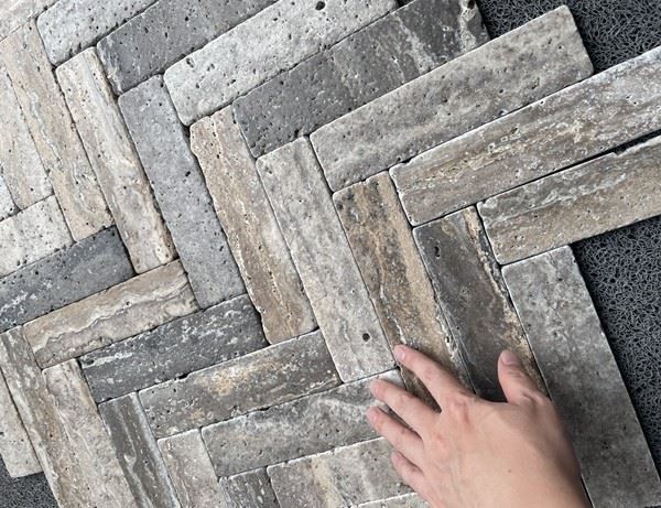 Silver Travertine Herringbone Pattern