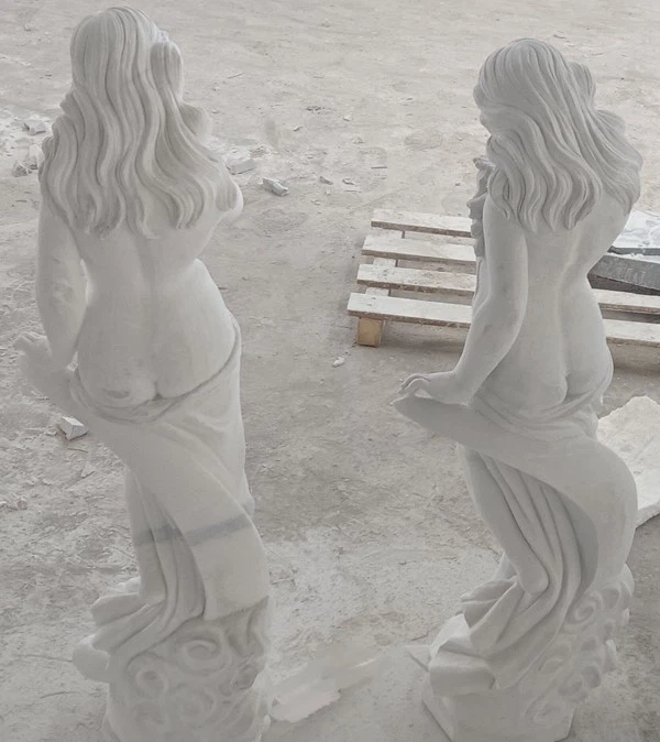 White marble female statue sawn